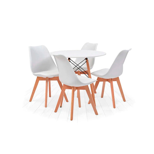 Comedor Munich con 4 sillas Helsinki - Blanco - Tugow