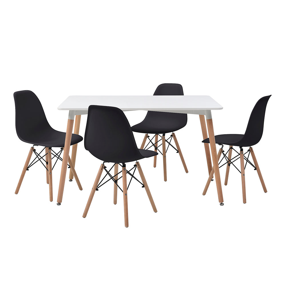 Comedor Munich con 4 sillas Oslo - Blanco y Negro - Tugow