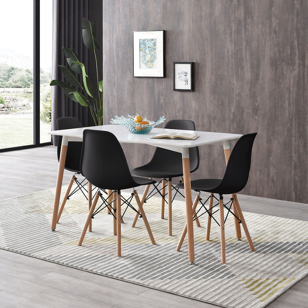 Comedor Munich con 4 sillas Oslo - Blanco y Negro - Tugow