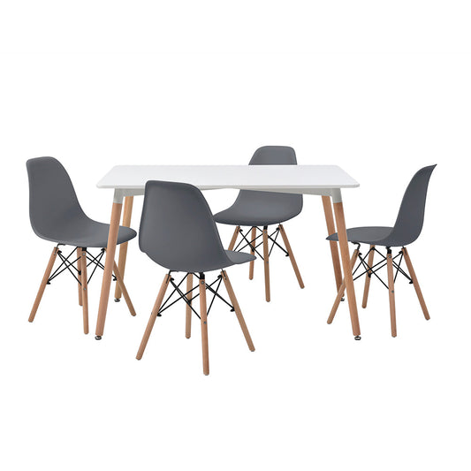 Comedor Munich con 4 sillas Oslo - Blanco y Gris - Tugow
