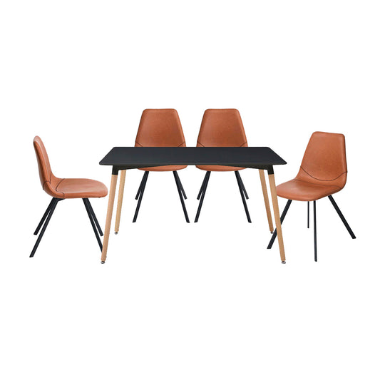 Mesa rectangular Munich con 4 sillas Gabani - Negro y Café