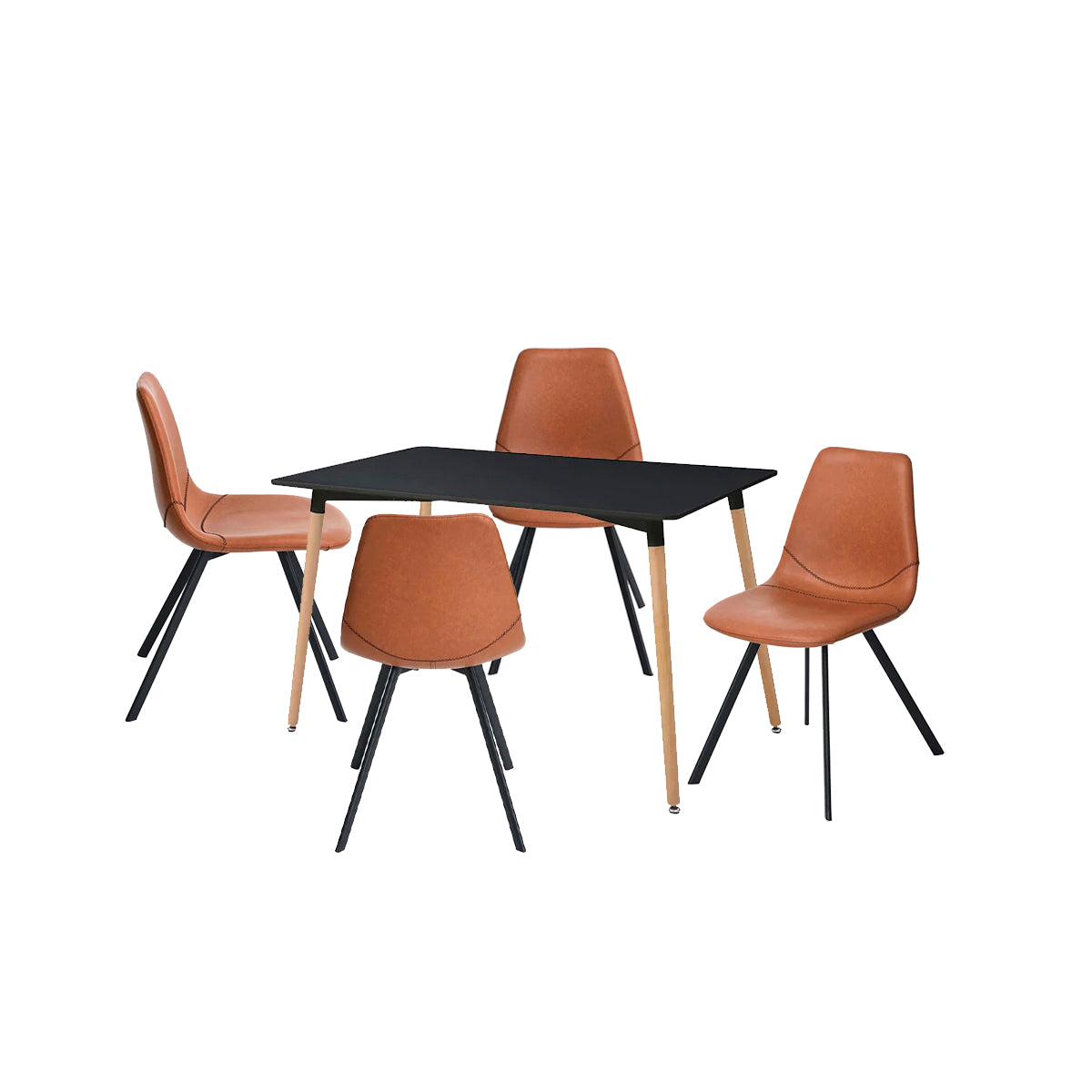 Mesa rectangular Munich con 4 sillas Gabani - Negro y Café