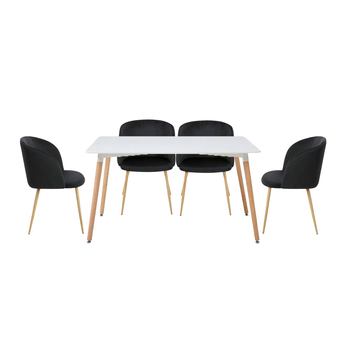 Mesa rectangular Munich con 4 sillas Elisa - Blanco y Negro