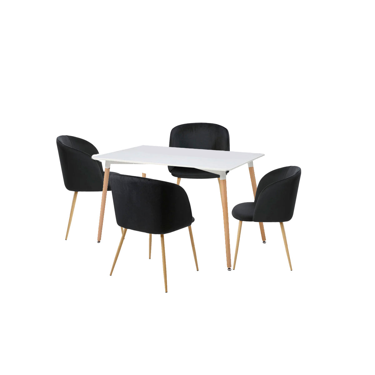 Mesa rectangular Munich con 4 sillas Elisa - Blanco y Negro
