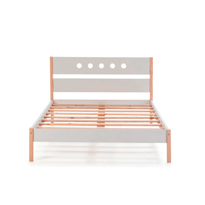 Cama matrimonial Narnia - Blanco y Madera - Tugow