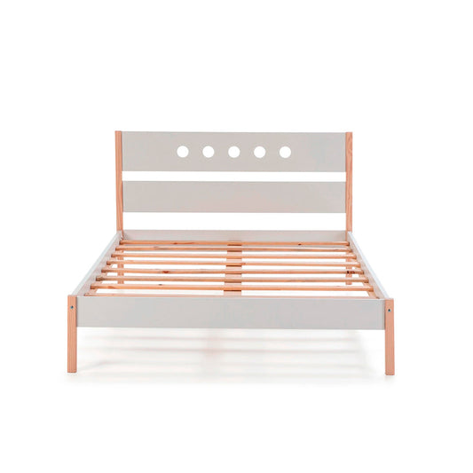 Cama matrimonial Narnia - Blanco y Madera - Tugow