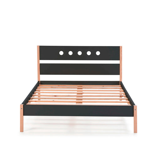Cama matrimonial Narnia - Gris Oscuro y Madera - Tugow