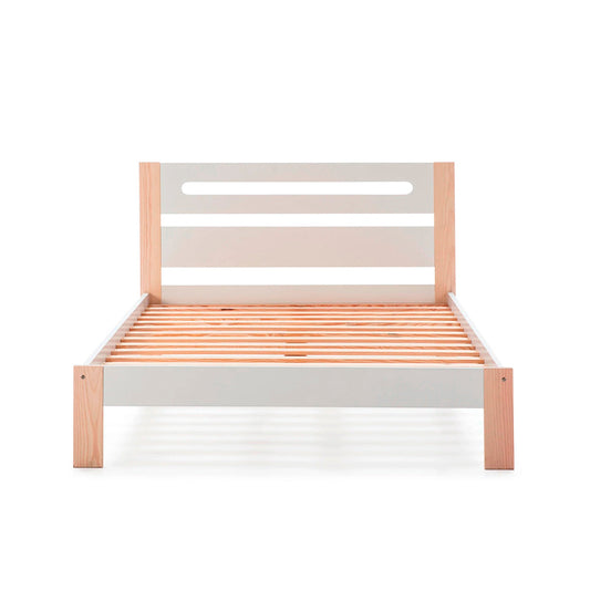 Cama matrimonial Neil - Blanco y Madera - Tugow