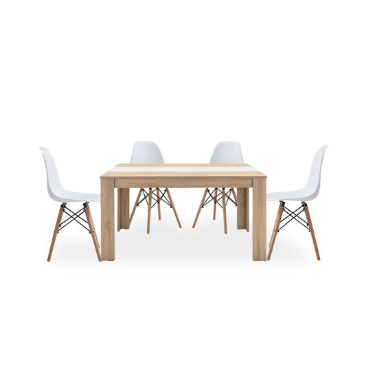 Comedor Zeus con 4 sillas Oslo - Color Madera y Blanco/Negro - Tugow