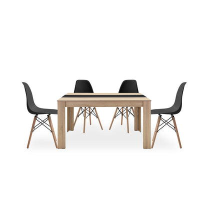 Comedor Zeus con 4 sillas Oslo - Color Madera y Blanco/Negro - Tugow