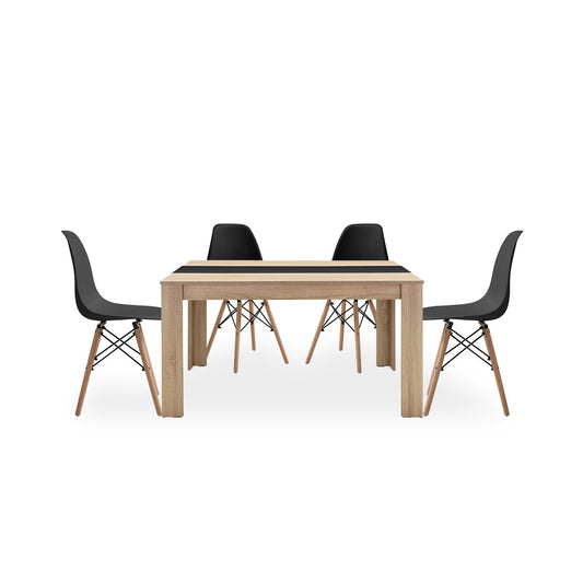 Comedor Zeus con 4 sillas Oslo - Color Madera y Blanco/Negro - Tugow
