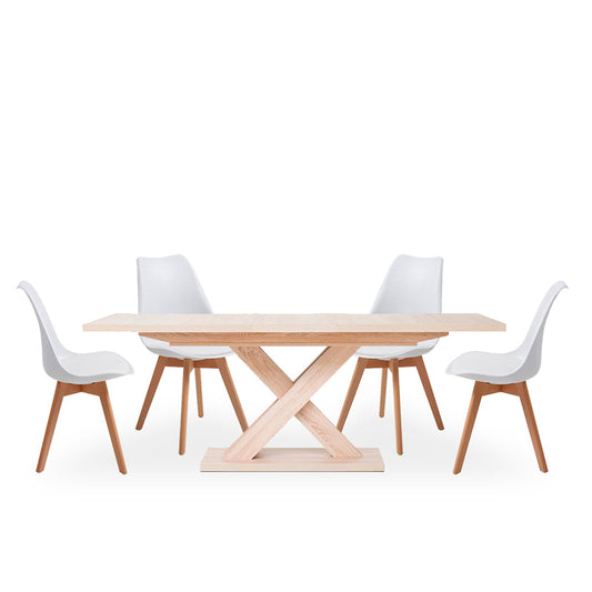 Comedor Ofelia con 4 sillas Helsinki - Color Madera y Blanco - Tugow
