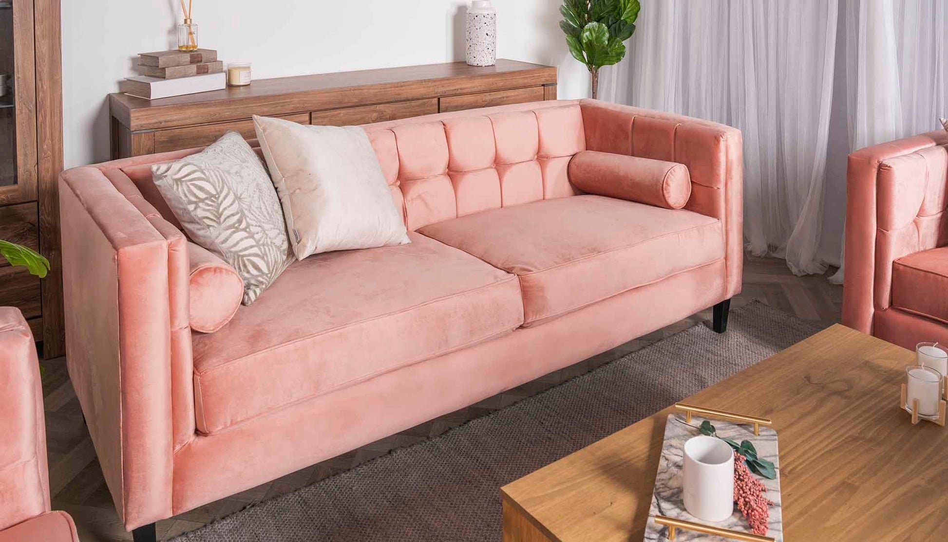 Sofá de 2 plazas terciopelo Oscar - Rosa Salmón - Tu Gow