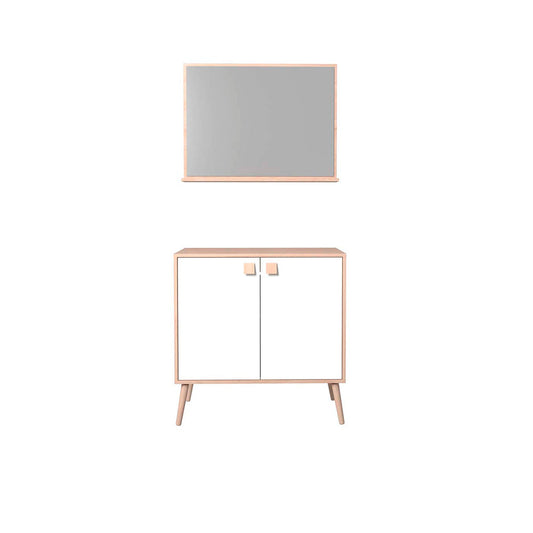 Conjunto mueble de baño y espejo Sigma - Color Madera y Blanco - Tugow