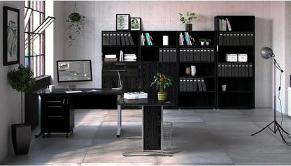 Set negro de dos escritorios con un archivero - Tu Gow