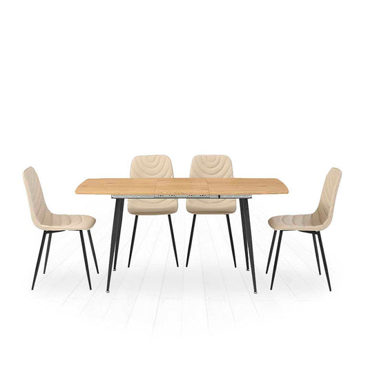 Comedor Stanis con 4 sillas Cersei - Color Madera, Negro, Beige - Tugow
