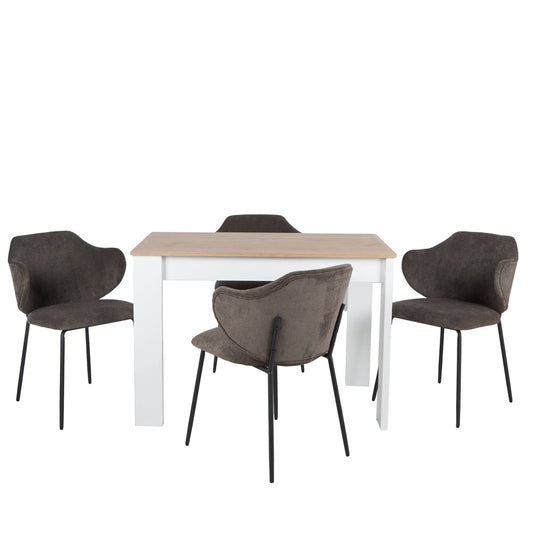 Mesa Aspen Roble y Blanco con 4 Sillas Suanna Gris - Tugow