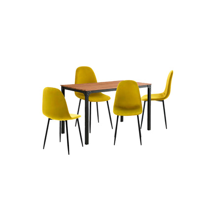 Mesa de comedor Sansa con 4 sillas Oxford - Nogal, Negro y Mostaza