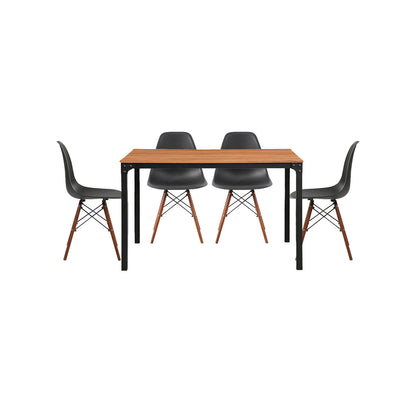 Mesa de comedor Sansa con 4 sillas Oslo - Nogal, Negro y Blanco