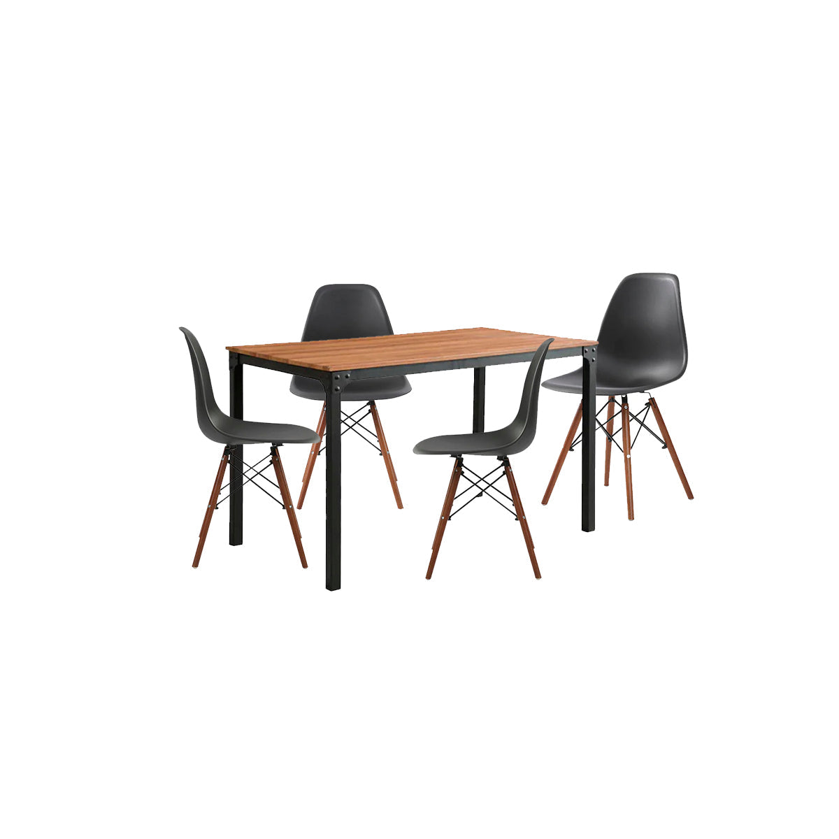 Mesa de comedor Sansa con 4 sillas Oslo - Nogal, Negro y Blanco