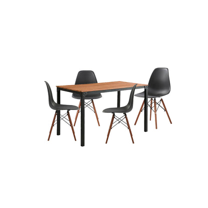 Mesa de comedor Sansa con 4 sillas Oslo - Nogal, Negro y Blanco