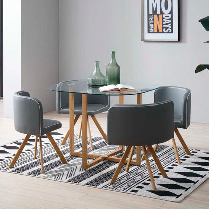 Comedor Tyreli con 4 sillas - Gris y Color Madera - Tu Gow