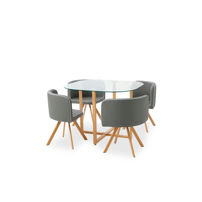 Comedor Tyreli con 4 sillas - Gris y Color Madera - Tu Gow