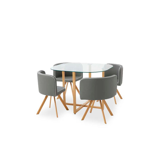 Comedor Tyreli con 4 sillas - Gris y Color Madera - Tu Gow