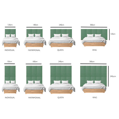 Juego de 3 paneles para cabecera modular matrimonial / queen size Lunaria - Verde Olivo - Tugow
