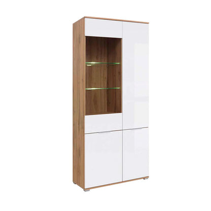 Vitrina Delano - Color Madera y Blanco Brillante - Tugow